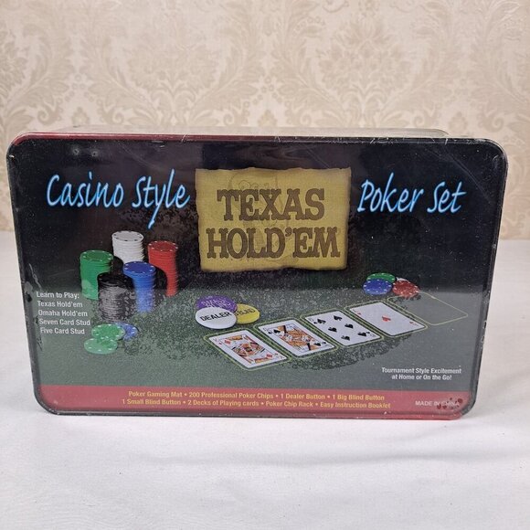 Texas Hold 'Em Casino Style Poker Set In Metal Tin Chips and More NWT - Picture 6 of 7